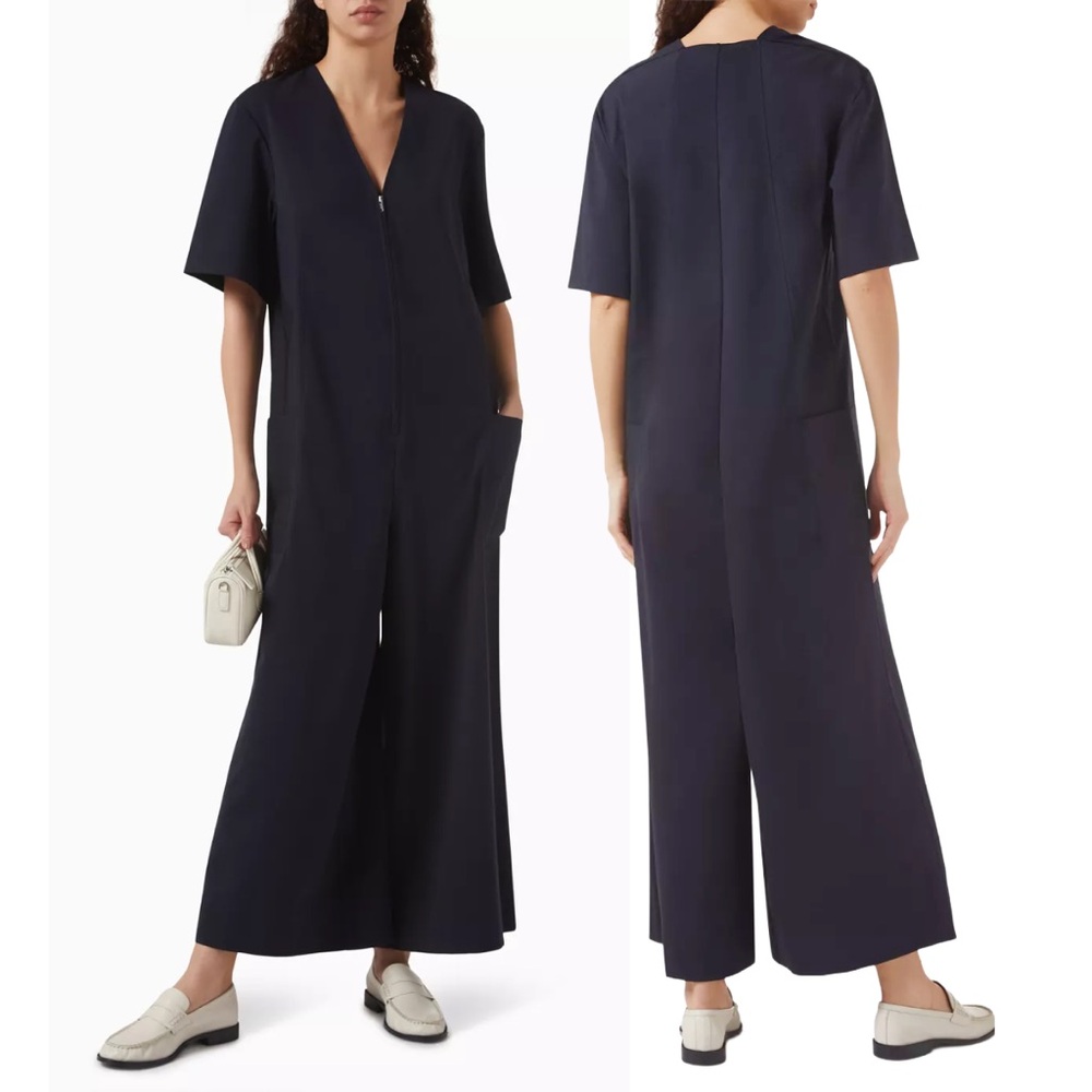 COS Navy Short-Sleeve Zip Front Jumpsuit